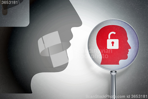 Image of Finance concept:  Head With Padlock with optical glass on digital background