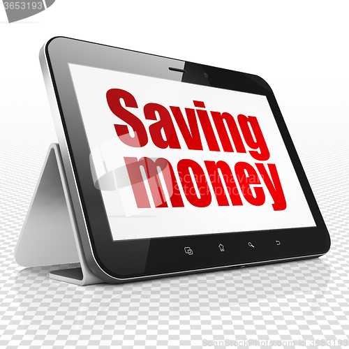 Image of Business concept: Tablet Computer with Saving Money on display