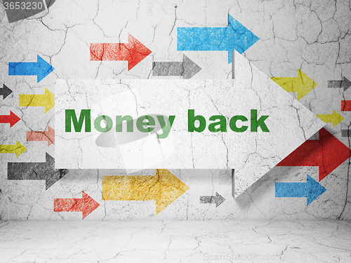 Image of Finance concept: arrow with Money Back on grunge wall background