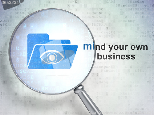 Image of Business concept: Folder With Eye and Mind Your own Business with optical glass