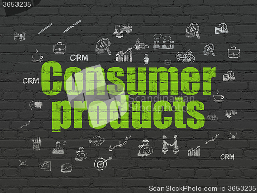 Image of Finance concept: Consumer Products on wall background