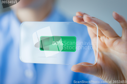 Image of close up of woman with transparent smartphone