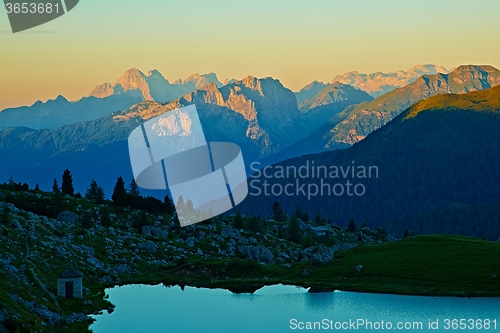 Image of Dolomites landscape after sunset