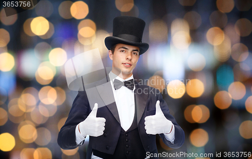 Image of magician in top hat showing thumbs up