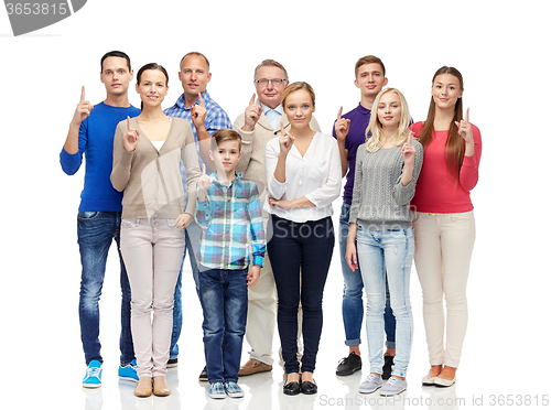 Image of group of people pointing finger up