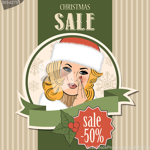 Image of Christmas sale design with sexy Santa girl