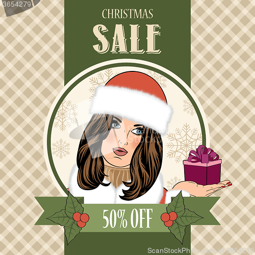 Image of Christmas sale design with sexy Santa girl