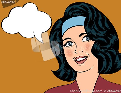 Image of Pop Art illustration of girl with the speech bubble. Pop Art gir