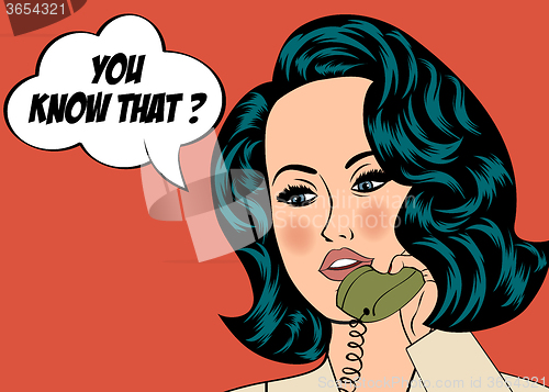 Image of Pop Art illustration of girl with the speech bubble. Pop Art gir