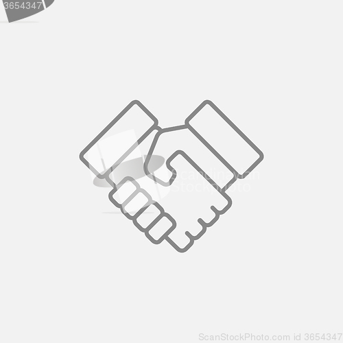 Image of Handshake and successful real estate transaction line icon.