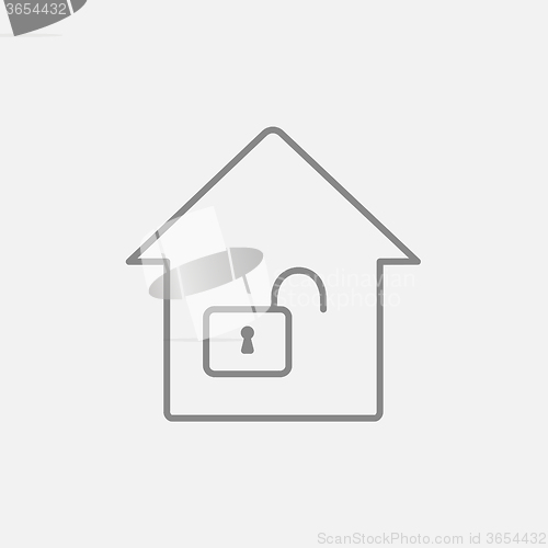 Image of House with open lock line icon.