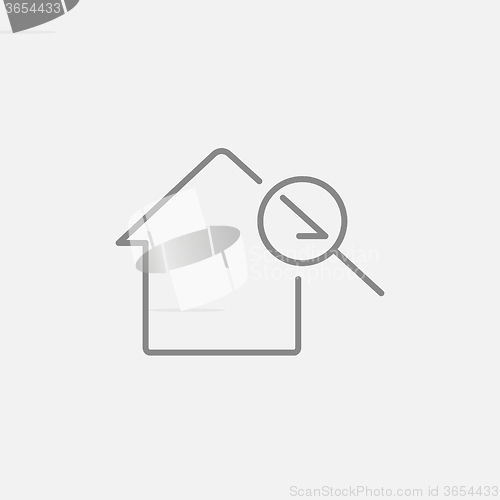 Image of House and magnifying glass line icon.