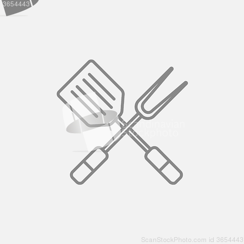 Image of Kitchen spatula and big fork line icon.