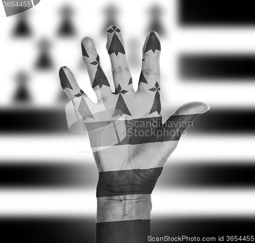 Image of Palm of a woman hand, painted with flag