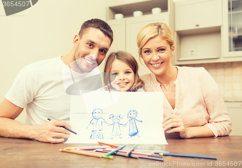 Image of happy family drawing at home