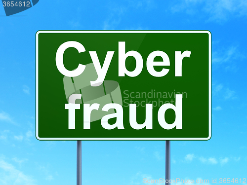 Image of Security concept: Cyber Fraud on road sign background