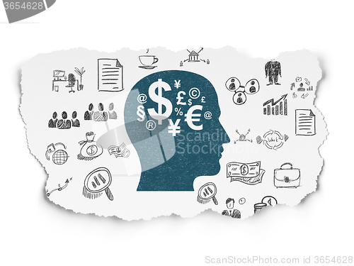 Image of Finance concept: Head With Finance Symbol on Torn Paper background