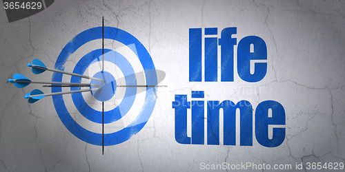 Image of Time concept: target and Life Time on wall background