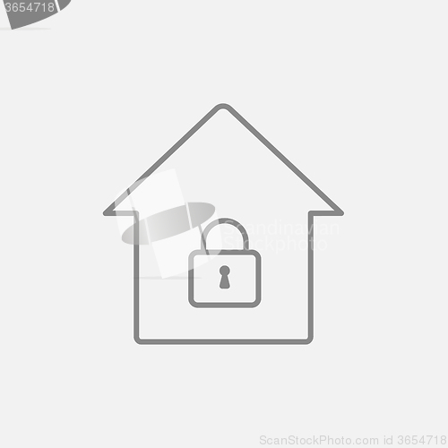 Image of House with closed lock line icon.