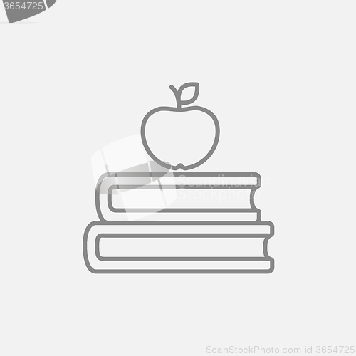 Image of Books and apple on top line icon.