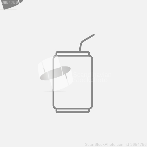 Image of Soda can with drinking straw line icon.