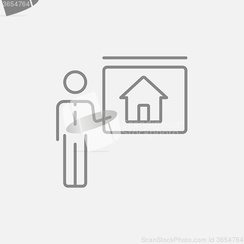 Image of Real estate agent showing house line icon.
