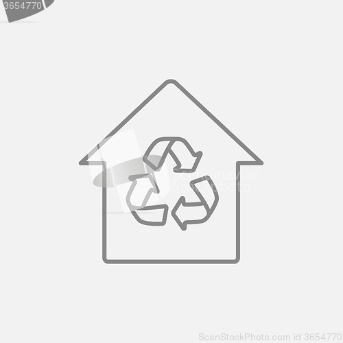 Image of House with recycling symbol line icon.