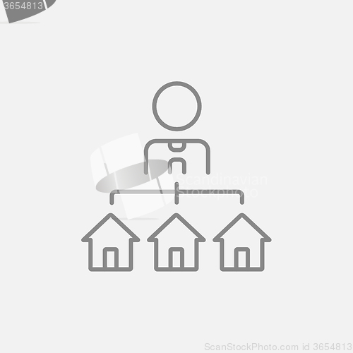 Image of Real estate agent with three houses line icon.