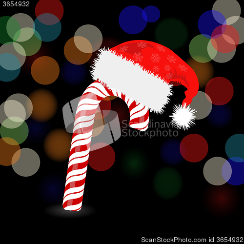 Image of Candy Cane and Hat of Santa Claus