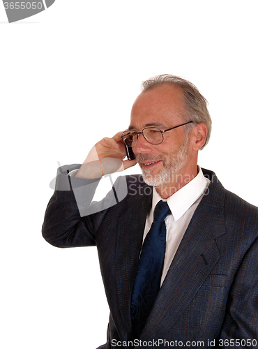 Image of Happy businessman on cell phone.