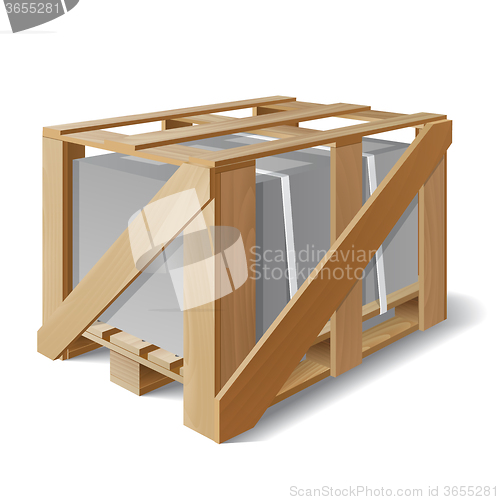 Image of Wooden crate with cargo on a pallet. 