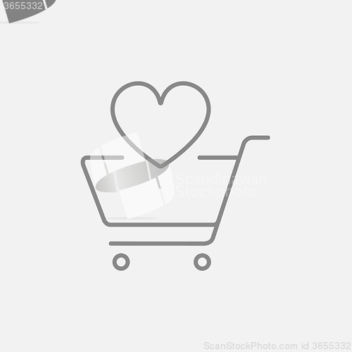 Image of Shopping cart with heart line icon.