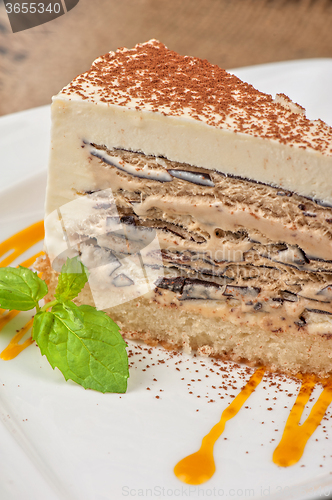 Image of chocolate cake with jam ice cream