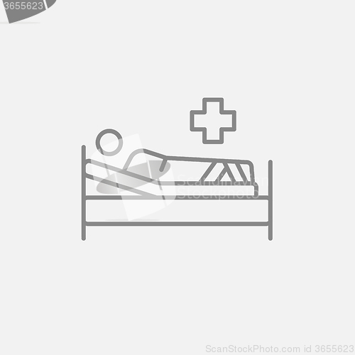 Image of Patient lying on bed line icon.