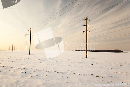 Image of power line. Winter  