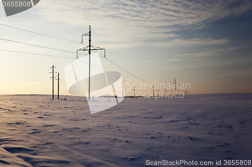 Image of power line. Winter  