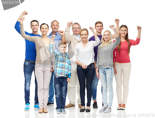 Image of group of happy people showing fists