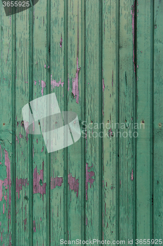 Image of old wooden boards painted in green background