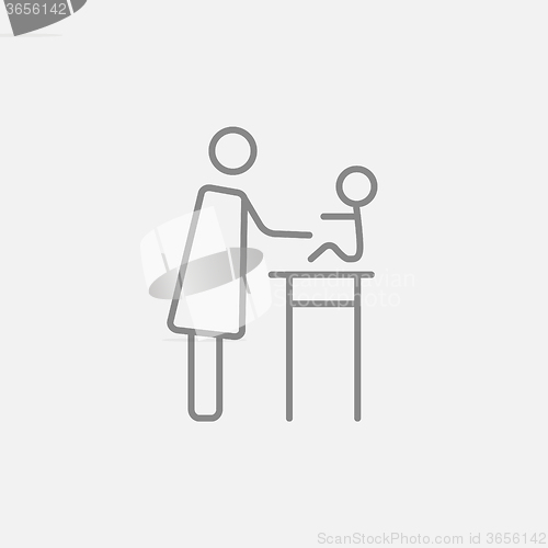 Image of Woman taking care of baby line icon.