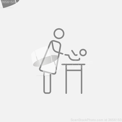 Image of Mother taking care of baby line icon.