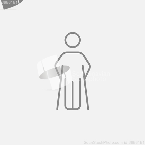 Image of Man with crutches line icon.