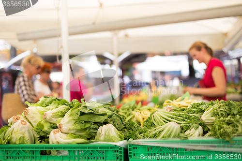 Image of Farmers\' food market stall with variety of organic vegetable.