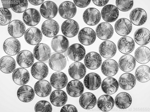 Image of Black and white Dollar coins 1 cent wheat penny