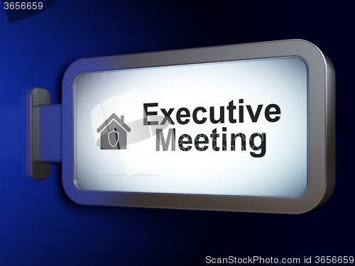 Image of Business concept: Executive Meeting and Home on billboard background