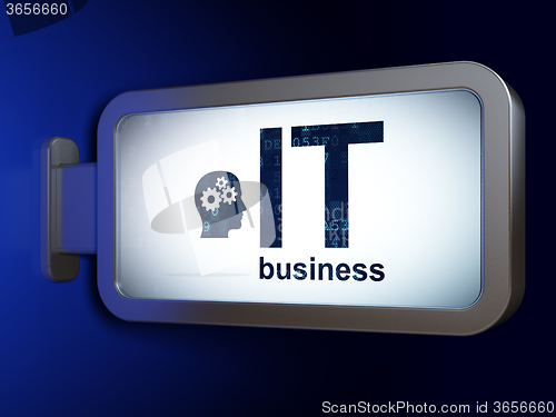 Image of Business concept: IT Business and Head With Gears on billboard background