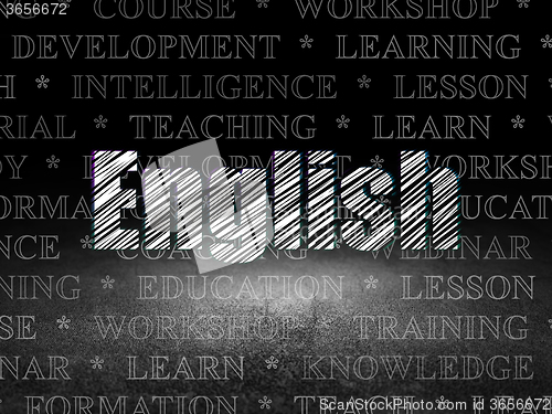 Image of Studying concept: English in grunge dark room