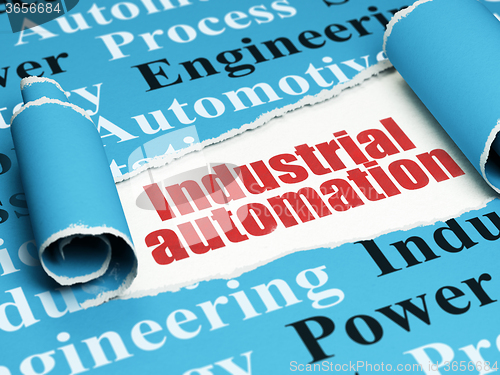 Image of Industry concept: red text Industrial Automation under the piece of  torn paper