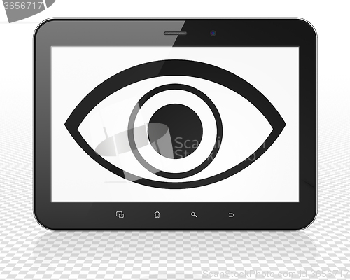 Image of Privacy concept: Tablet Pc Computer with Eye on display