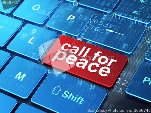 Image of Politics concept: Call For Peace on computer keyboard background