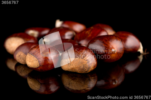 Image of Chestnuts on a black reflective background